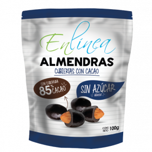 Almendras cubiertas con cacao 85% – caja de 18 paquetes - 100g c/u – En línea