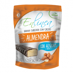 Barra de almendra cubierta con cacao – caja de 15 paquetes (5 unidades c/u) – En línea